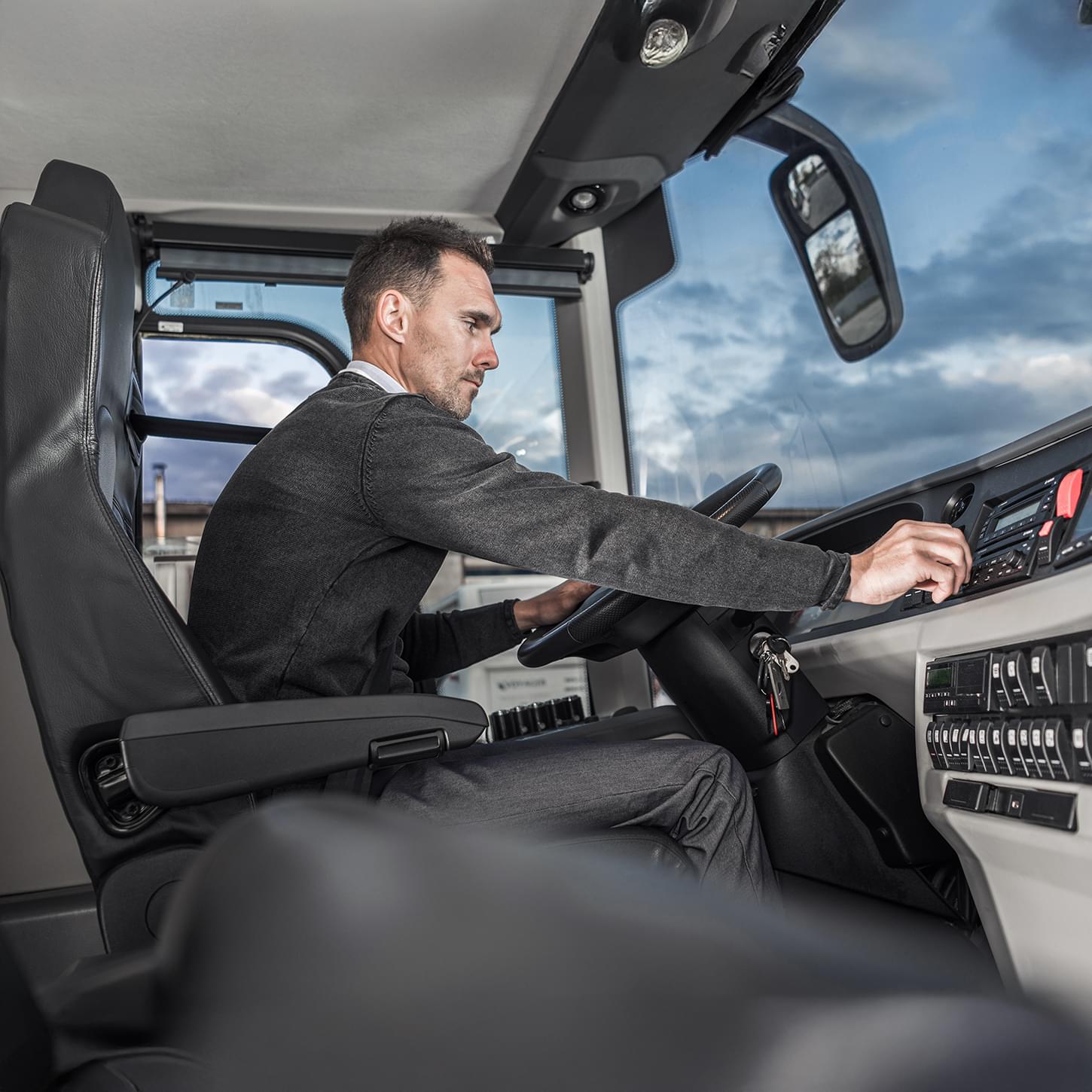 Professional certified coach bus driver focused on passenger safety